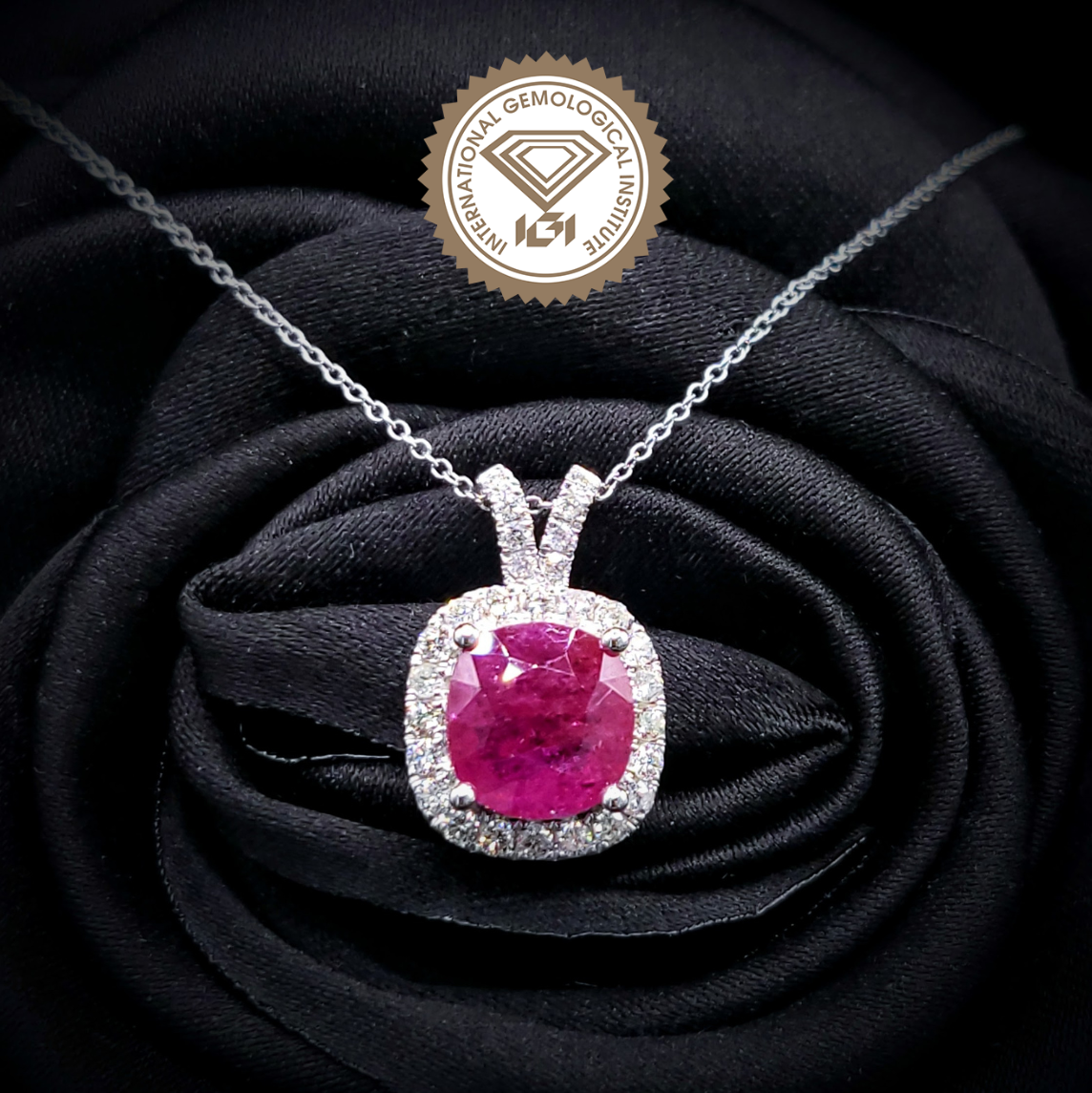 18K White Gold 2.85ct Ruby and Diamond Pendant