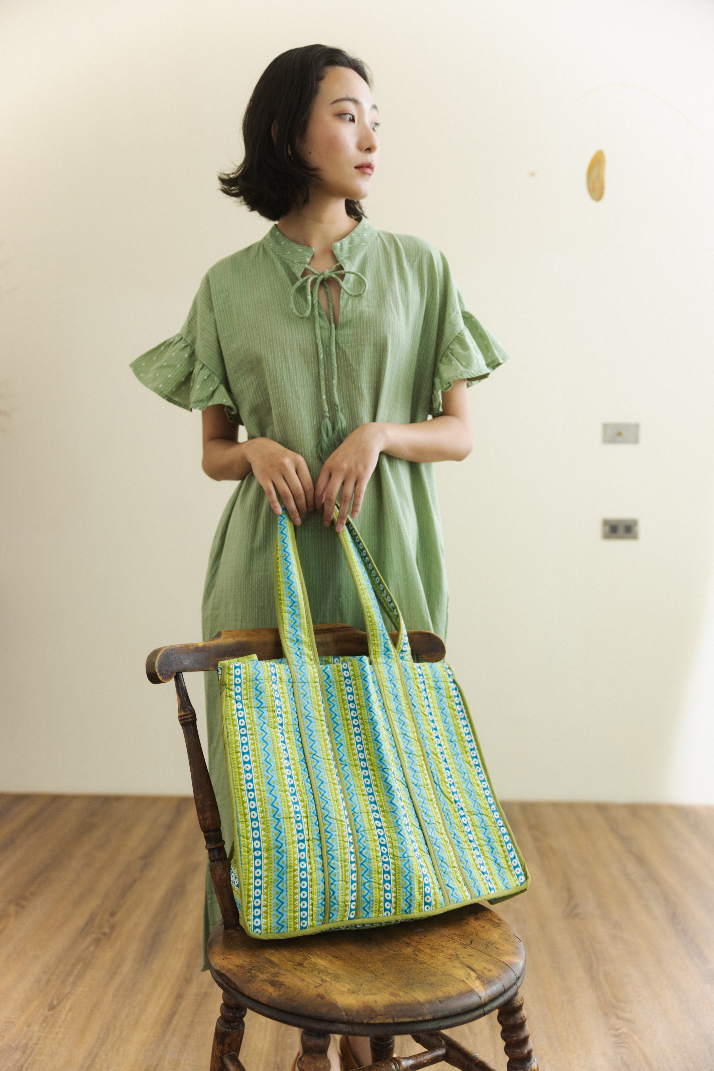 印度棉托特包_綠