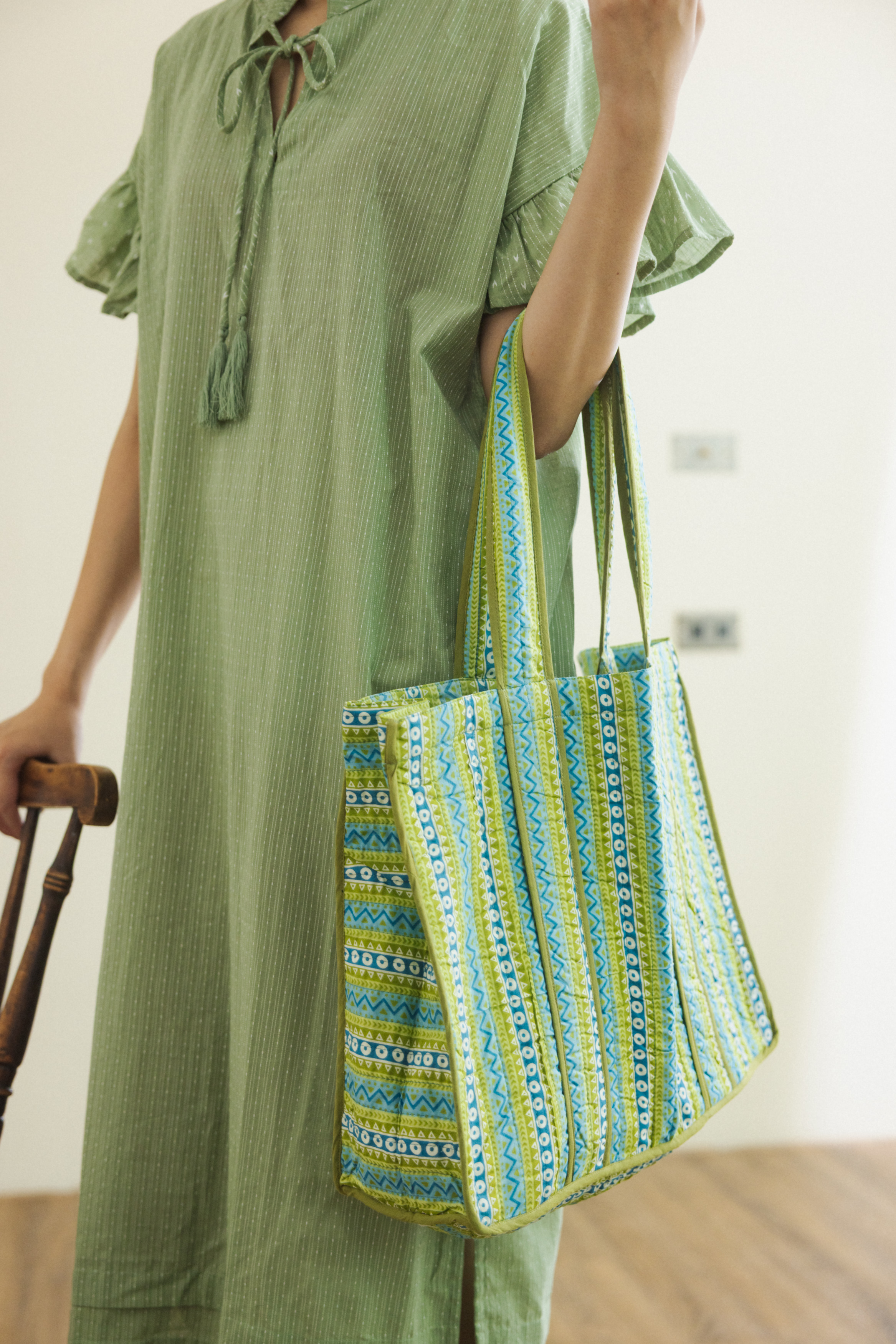 印度棉托特包_綠