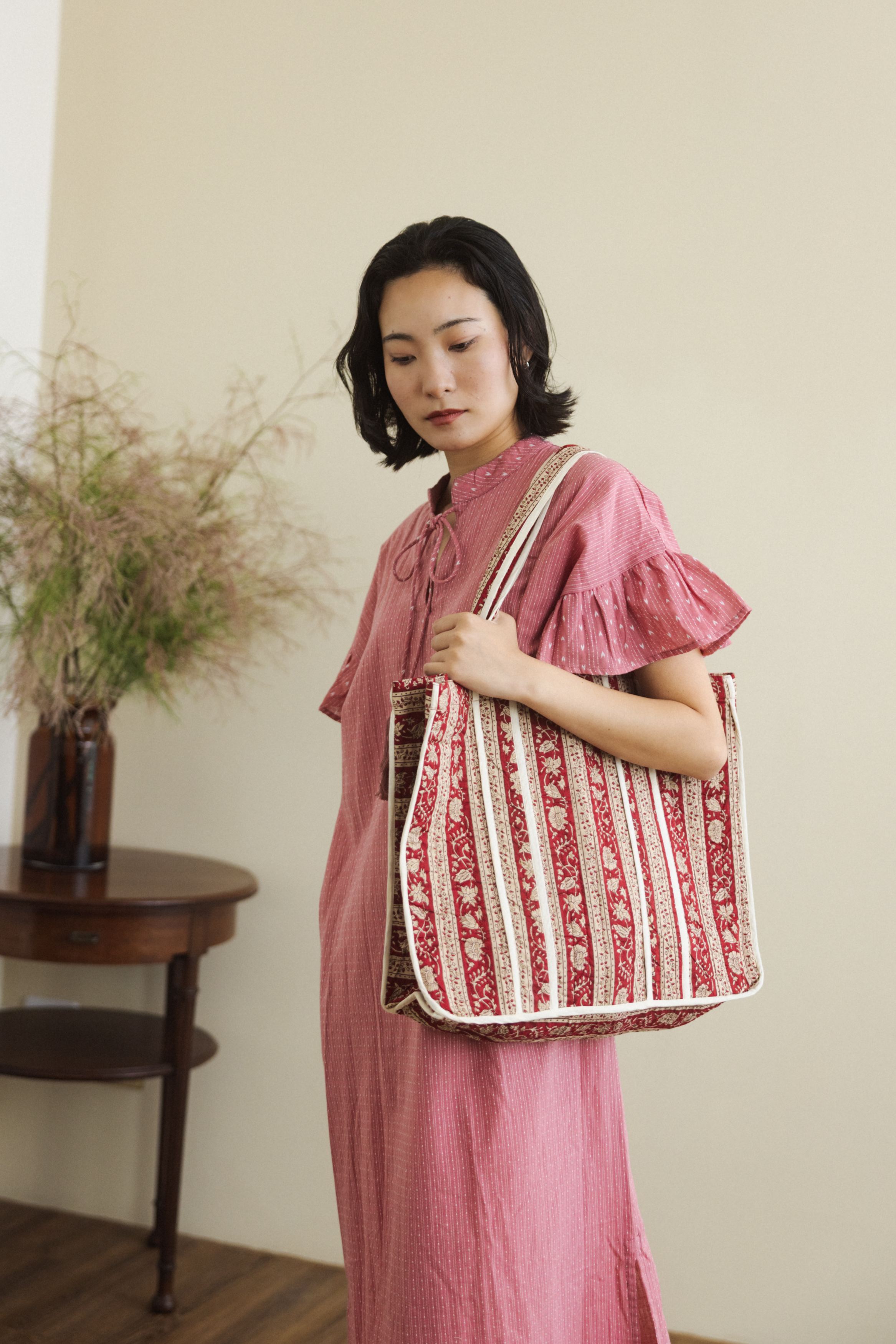 印度棉托特包_紅