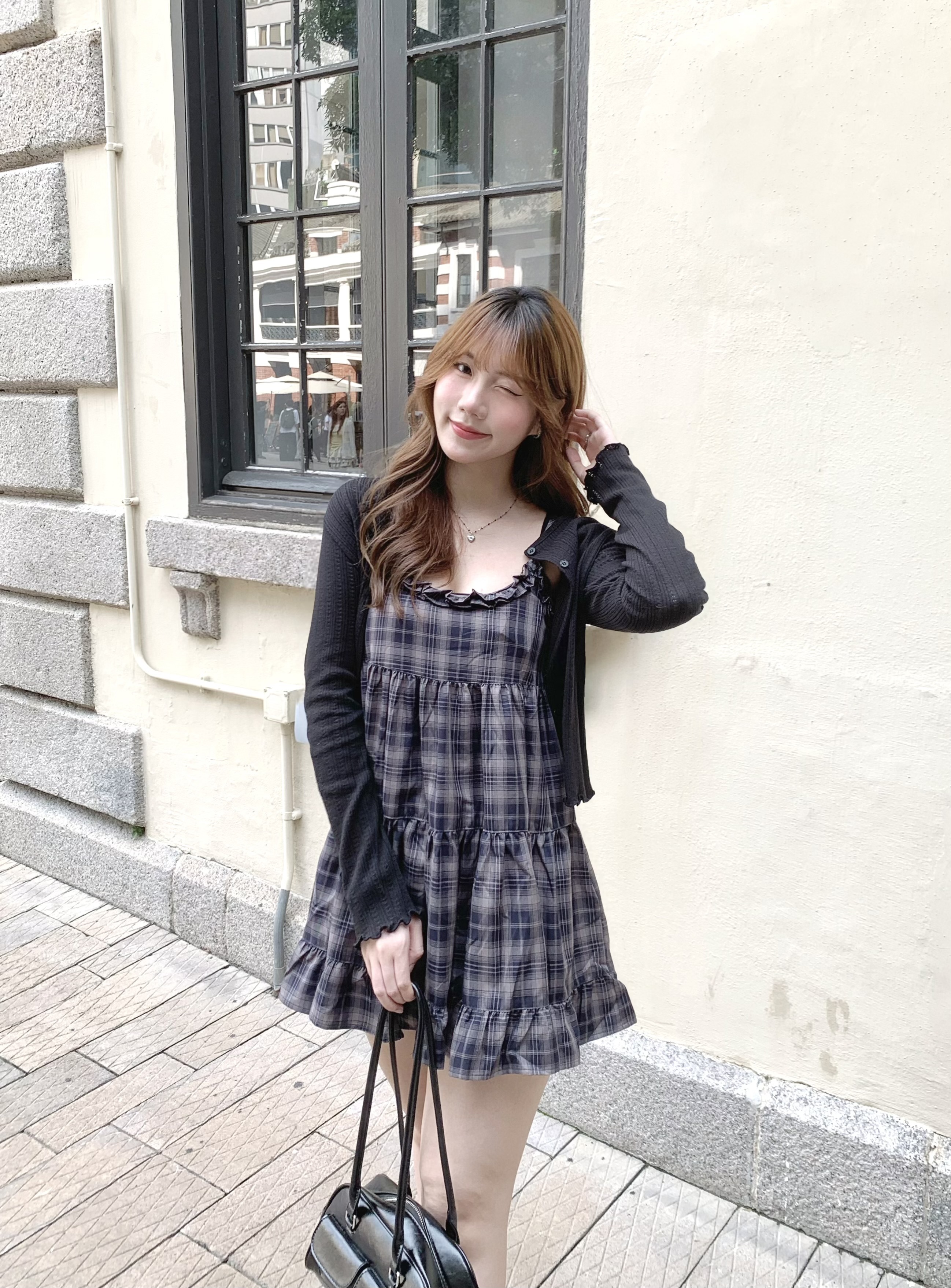 （停產）JP1066｜日本直送！英倫風格紋荷葉邊吊帶蛋糕OPS