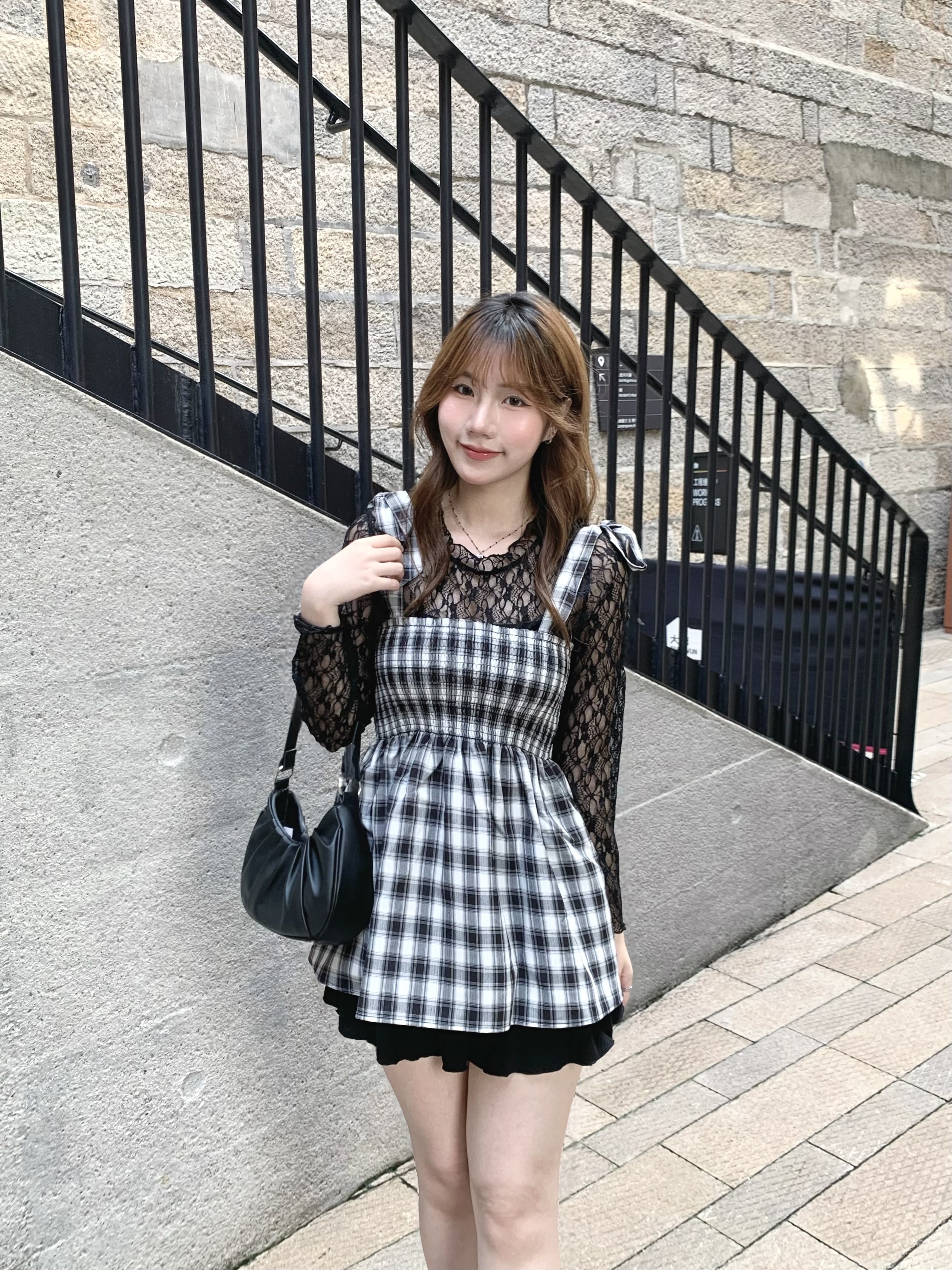 JP1063｜日本直送！格紋束腰感綁帶蝴蝶結吊帶外搭