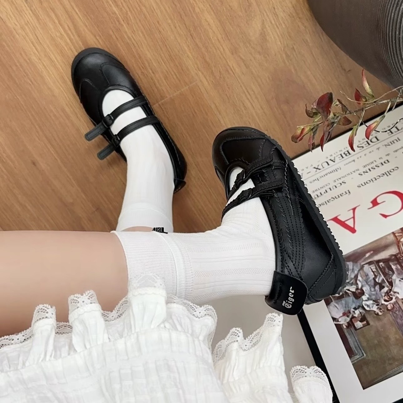 ONITSUKA TIGER MEXICO 66 TGRS 全黑 蕾絲邊 瑪莉珍 娃娃鞋 鬼塚虎 女鞋 1182A660-001