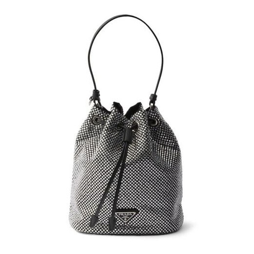 1PD0911-033 PRADA Sand-Coloured Bucket Bag With Crystals Black #1BE067OOD2HNJ (B-EU-E)