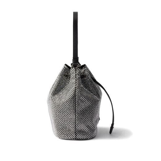 1PD0911-033 PRADA Sand-Coloured Bucket Bag With Crystals Black #1BE067OOD2HNJ (B-EU-E)