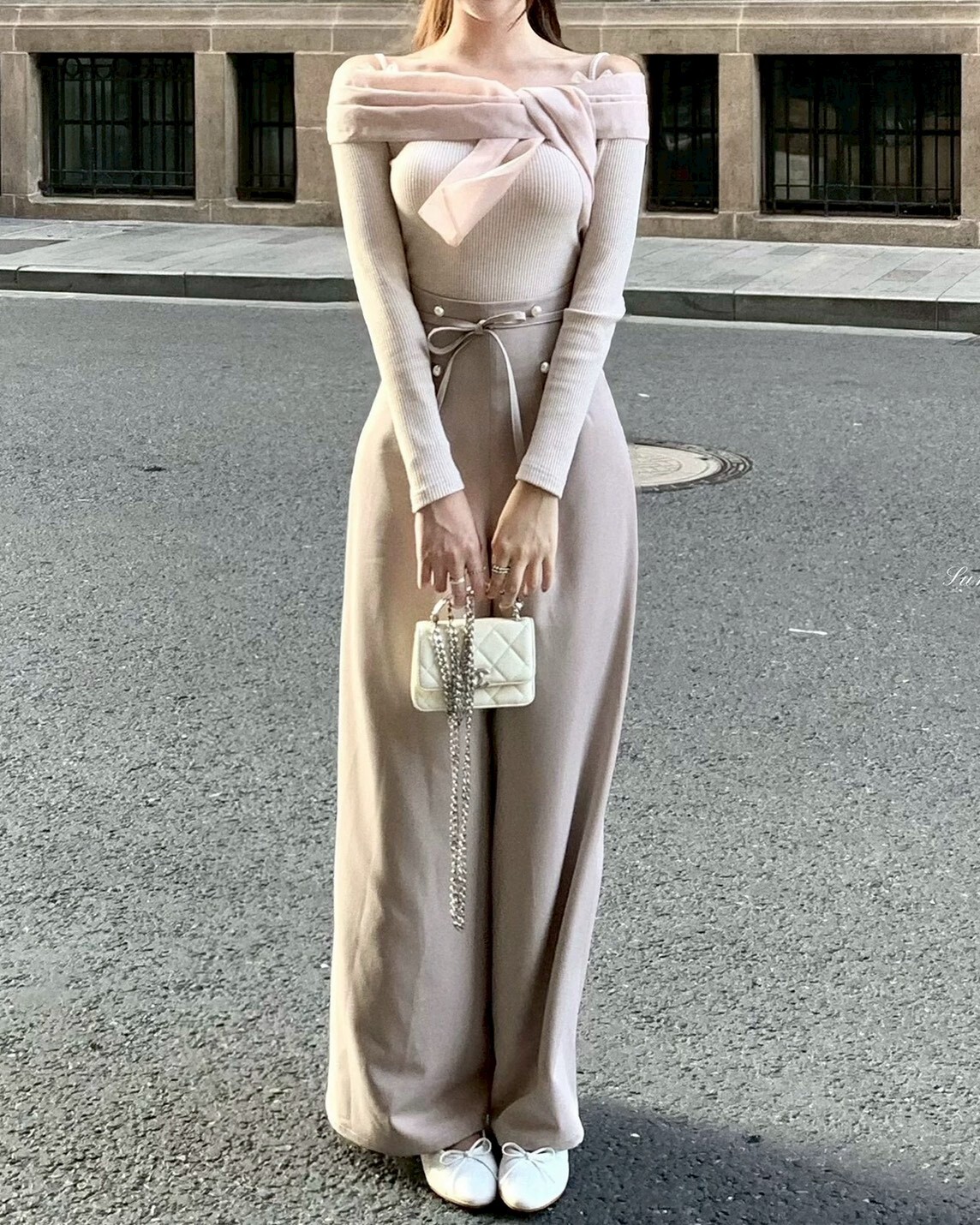 設計師家高腰百搭四釦蝴蝶結寬褲