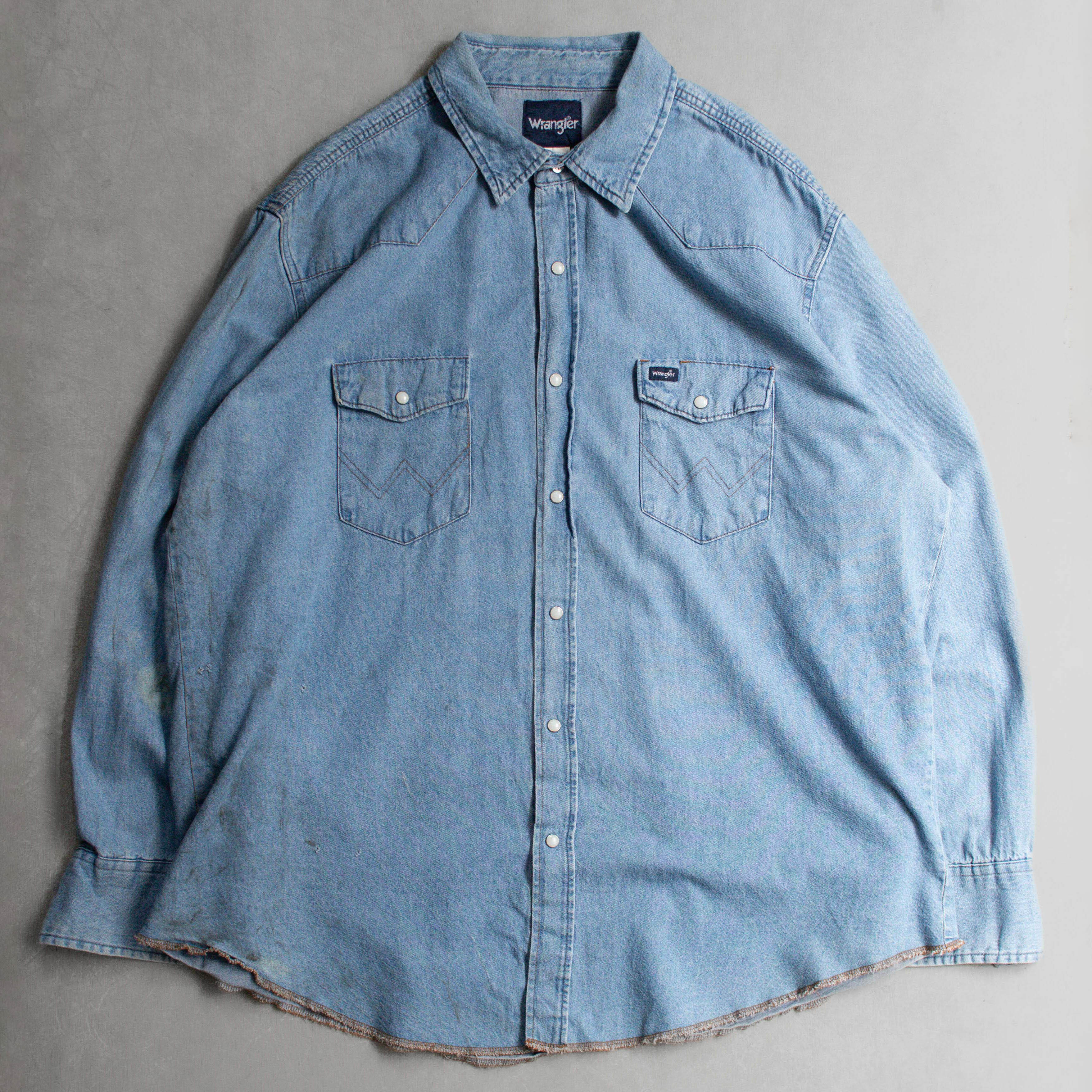 90S WRANGLER DENIM SHIRT 美國 藍哥 淺藍 長袖 丹寧 西部 襯衫 c