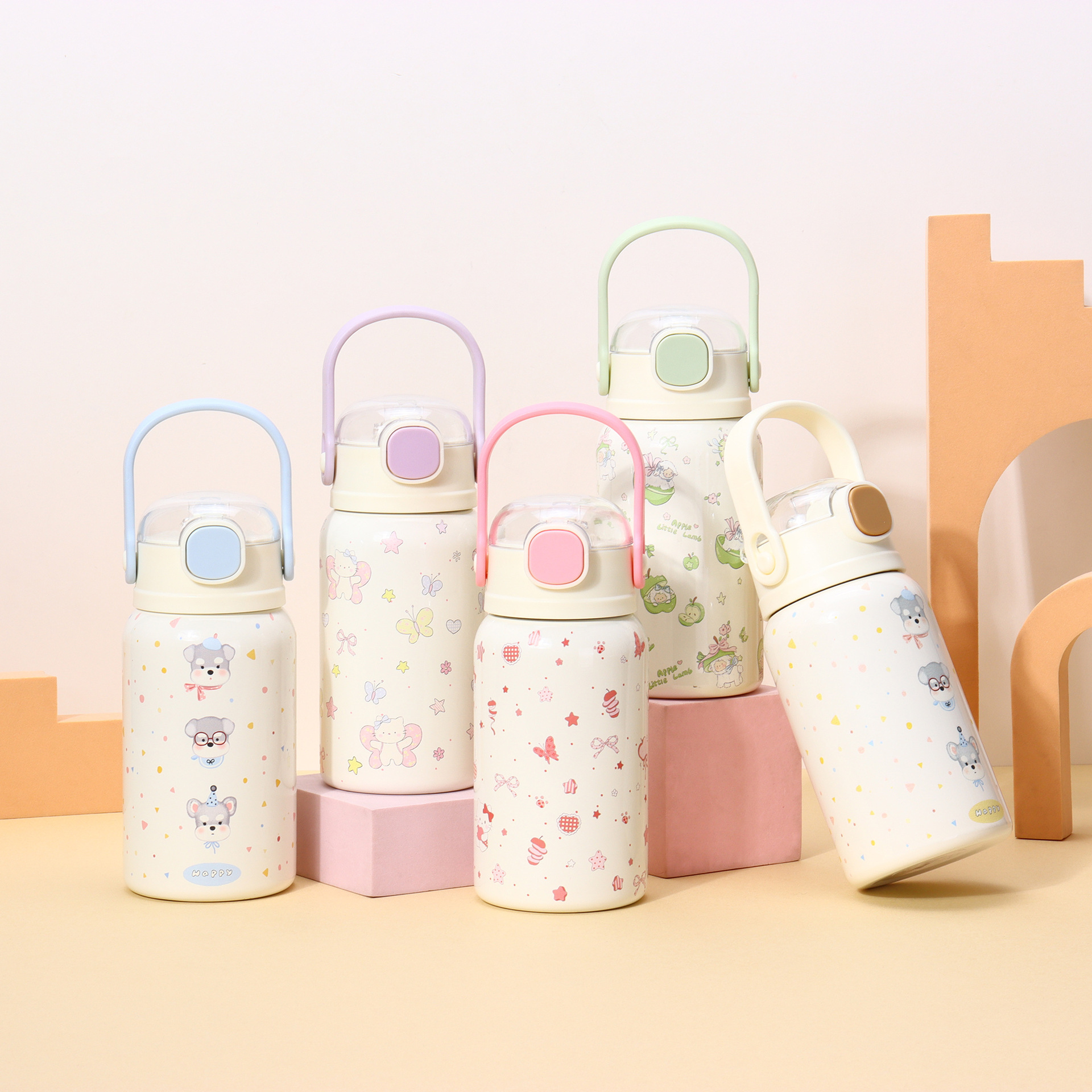 500ML Stylish Handle Dual-Drink Straw 316 Stainless Steel Thermal Bottle