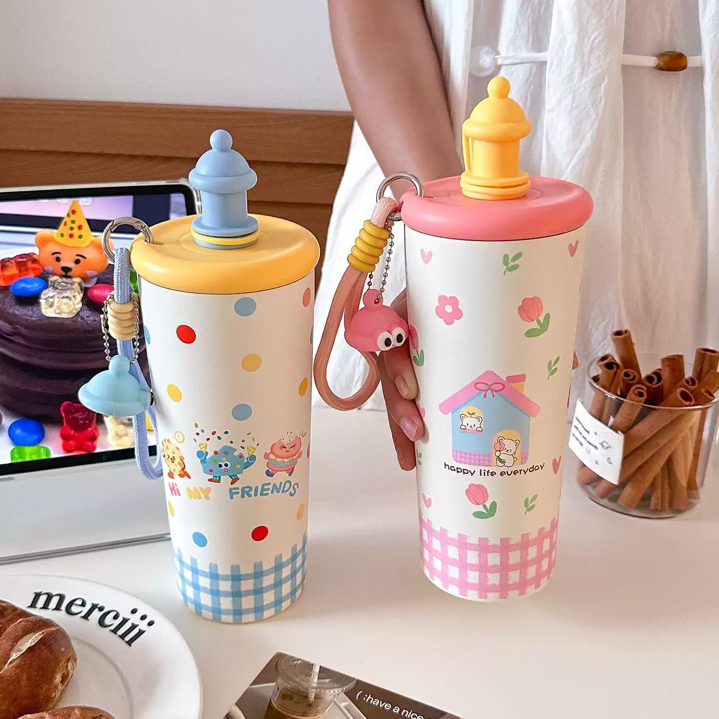 700ML Cartoon Tea Infuser Straw 316 Stainless Steel Thermal Bottle