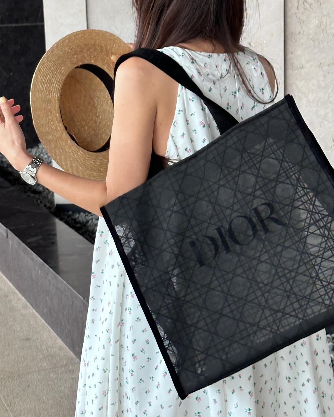 DIOR 夜幕黑紗幾何托特包