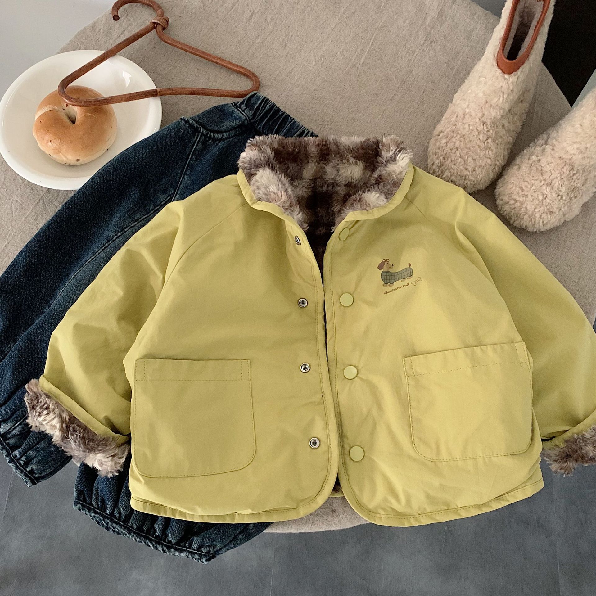 毛絨格小狗 雙面外套