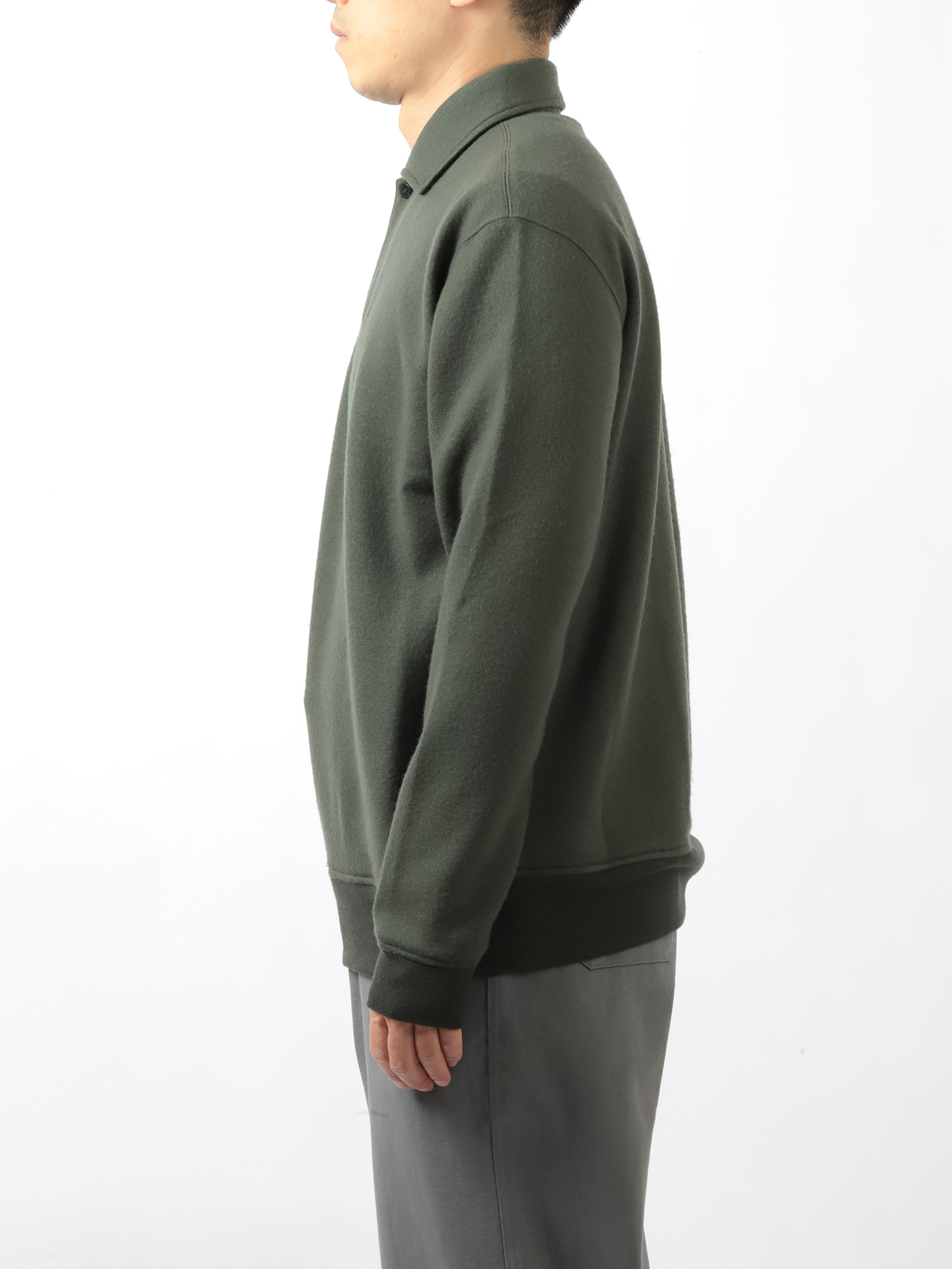 Cale Super 120 Air Wool Fleece Knitted Blouse Khaki
