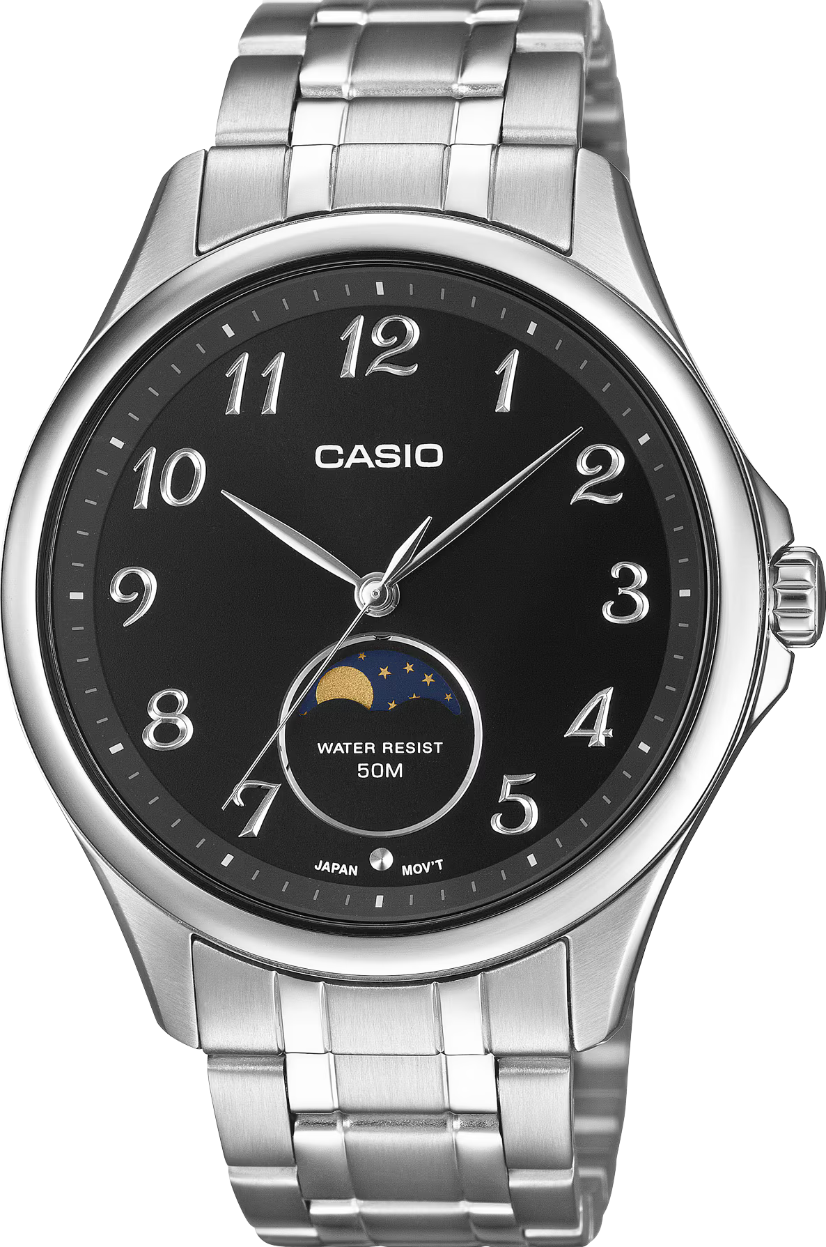 萬年鐘錶 - CASIO 卡西歐 月相簡約復古黑色面盤男錶  MTP-M110D-1A  錶徑42.5MM