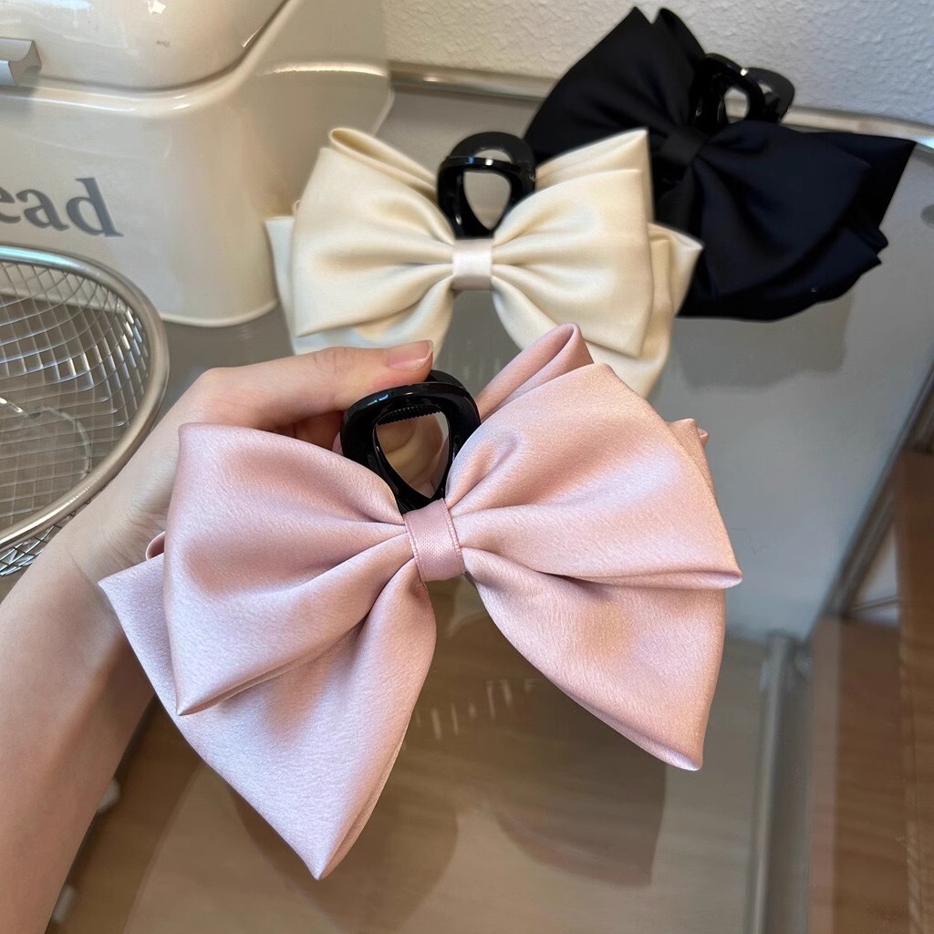 Elegant Large Double-Sided Satin Bow Hair Claw