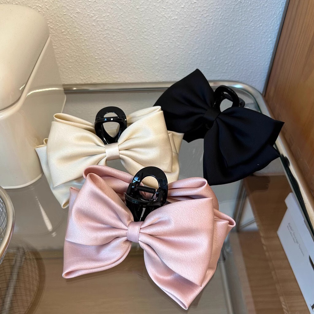 Elegant Large Double-Sided Satin Bow Hair Claw