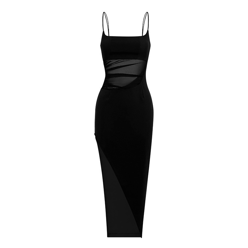 假2件透膚感 修身長洋裝