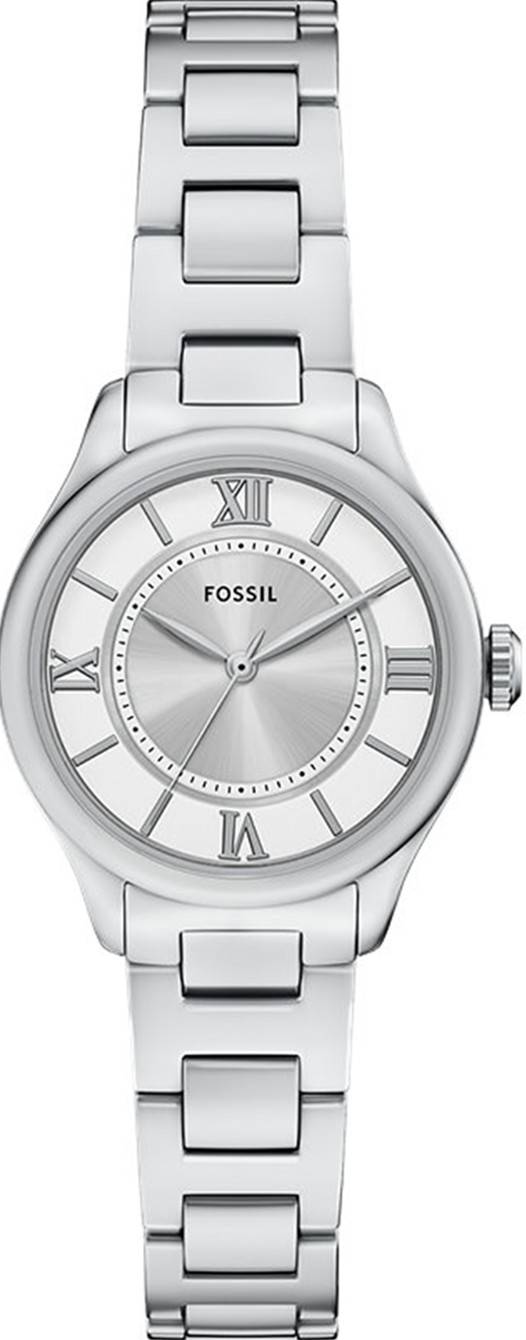 萬年鐘錶 - Fossil  Gilmore  優雅玫瑰金飾羅馬數字銀色不鏽鋼錶帶女錶 ES5419 錶徑28MM