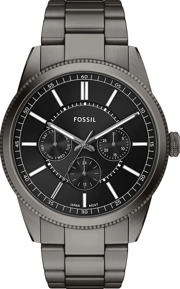 萬年鐘錶 - Fossil 極簡時尚全黑三眼不鏽鋼錶帶男錶 FS6136 錶徑42MM