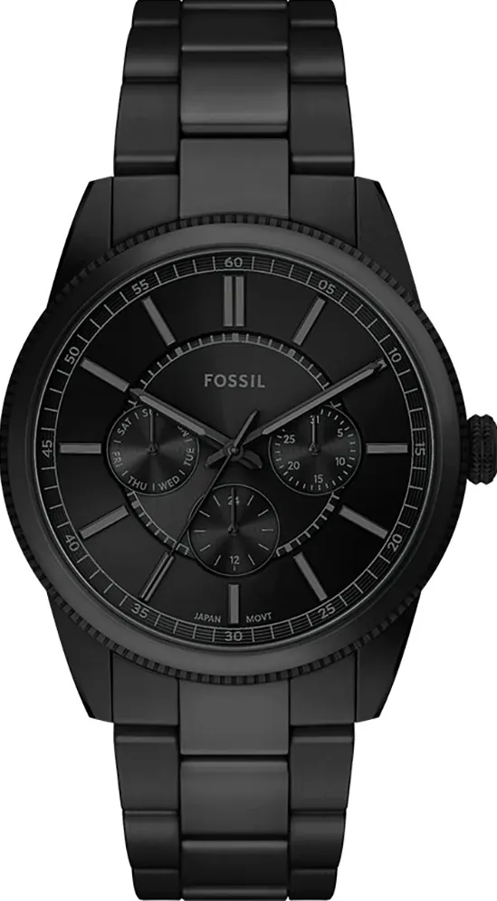 萬年鐘錶 - Fossil 極簡時尚全黑三眼不鏽鋼錶帶男錶 FS6135 錶徑42MM