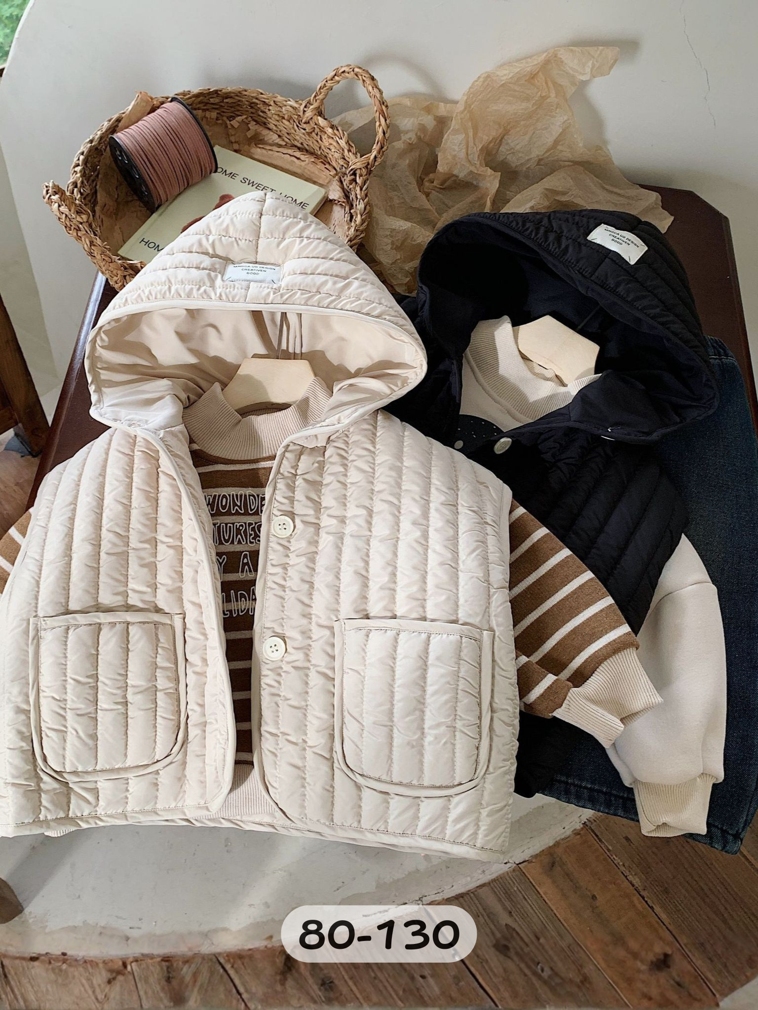 連帽壓紋口袋 夾棉背心