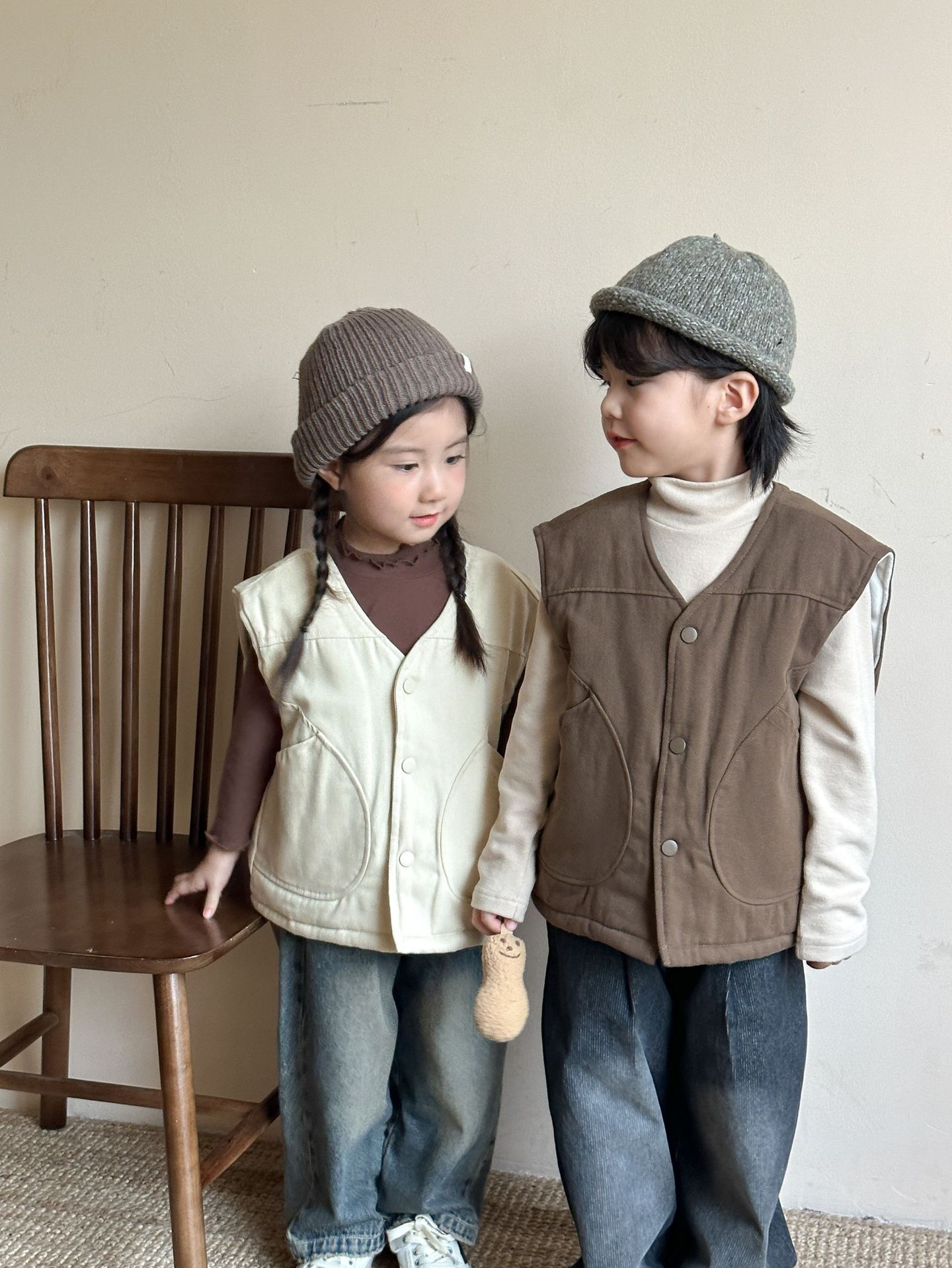 奶油摩卡大口袋 加絨背心