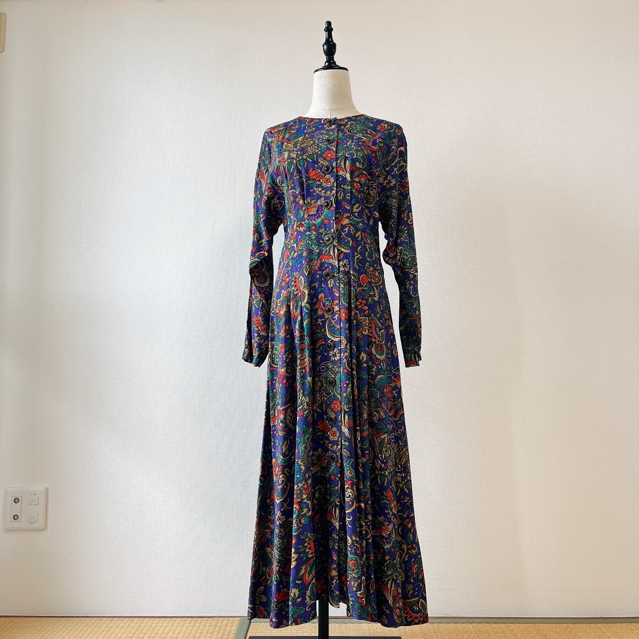 紫色華麗圖騰修腰連身裙