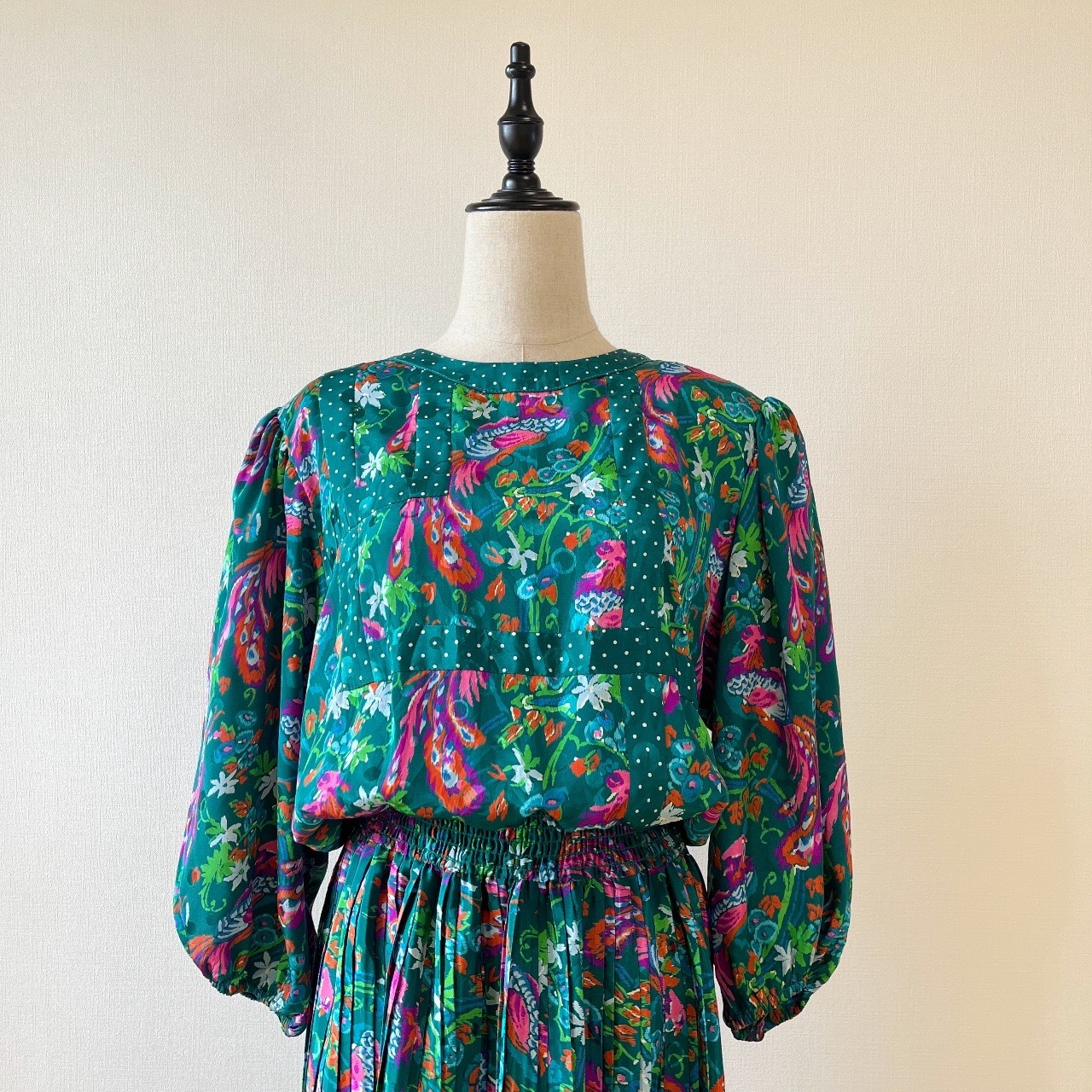 Susan Freis美國製孔雀綠色花卉連身裙