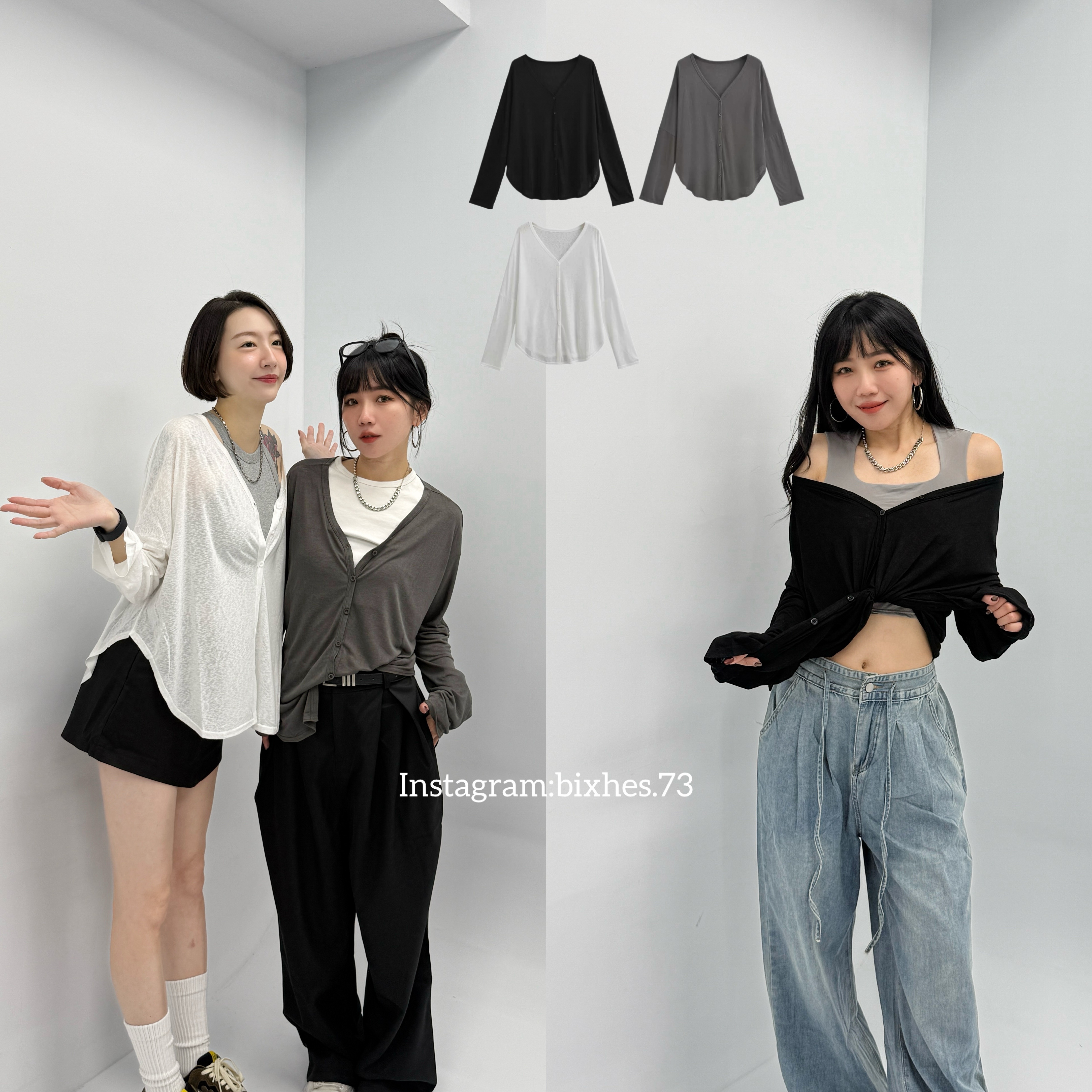 V領排扣罩衫長T(B00012)