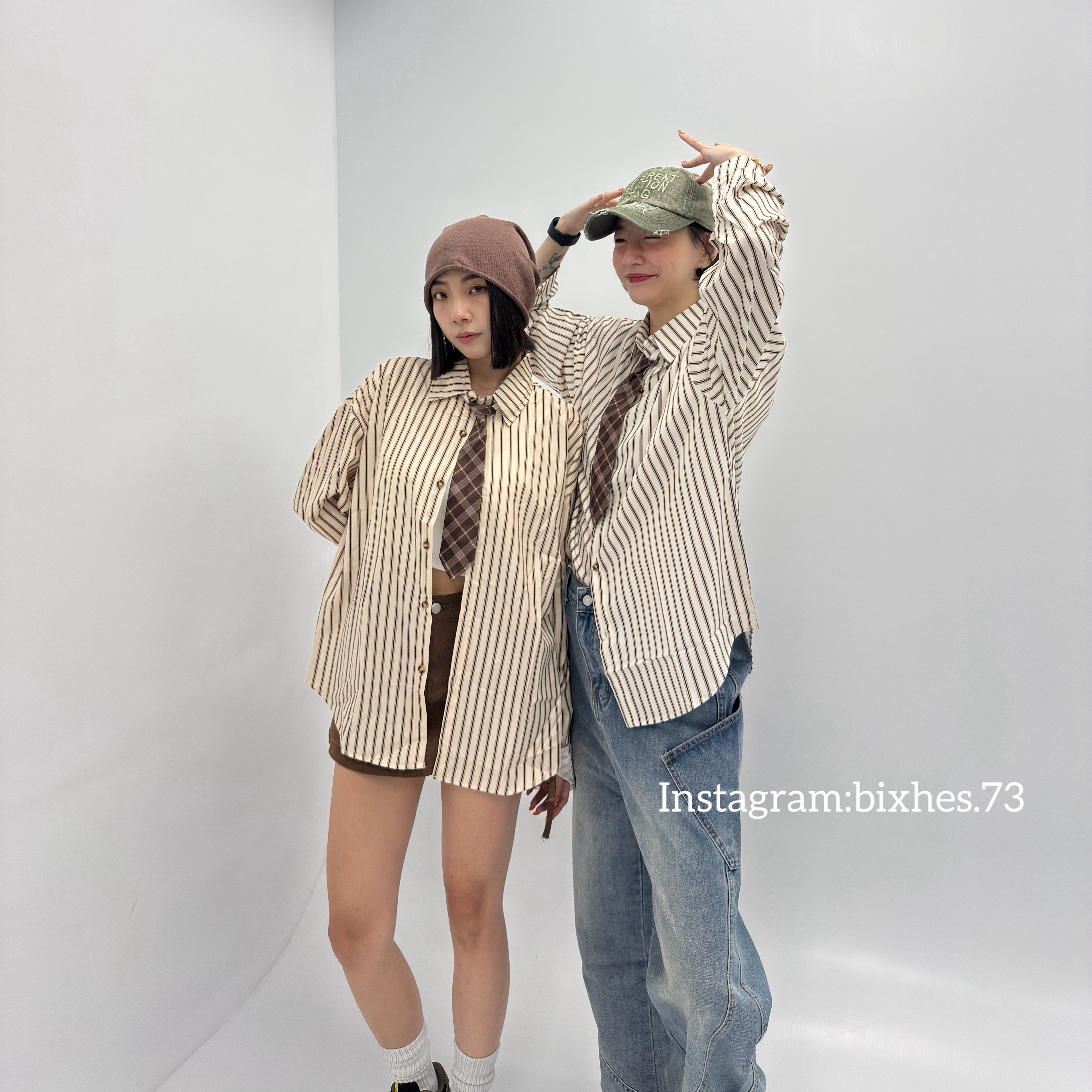 復古條紋軟料長袖襯衫(附領帶G00003)