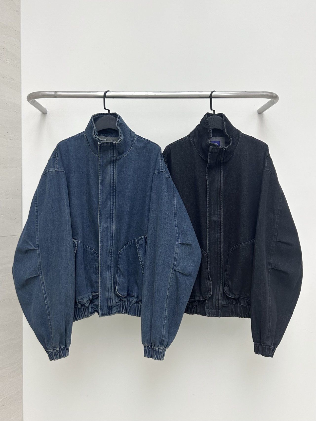 淨色企領拉鍊牛仔外套 Hestory-095JK