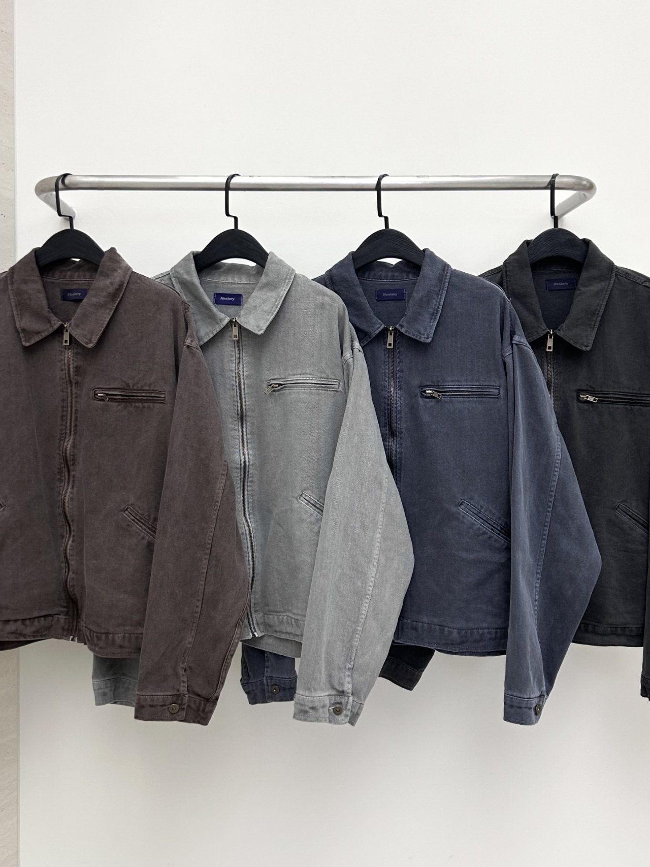洗水淨色反領拉鍊外套 Hestory-096JK