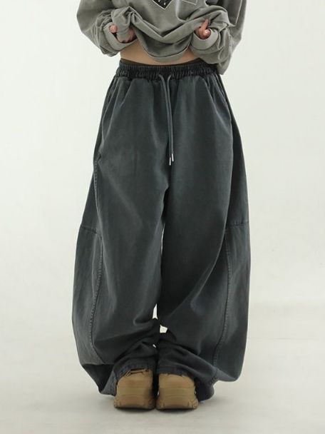 洗水洗水淨色鬆身褲 Hestory-097P