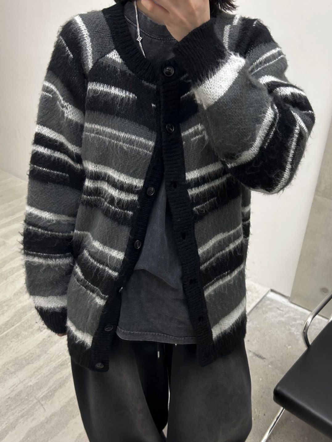 橫間開胸針織外套 Hestory-104JK