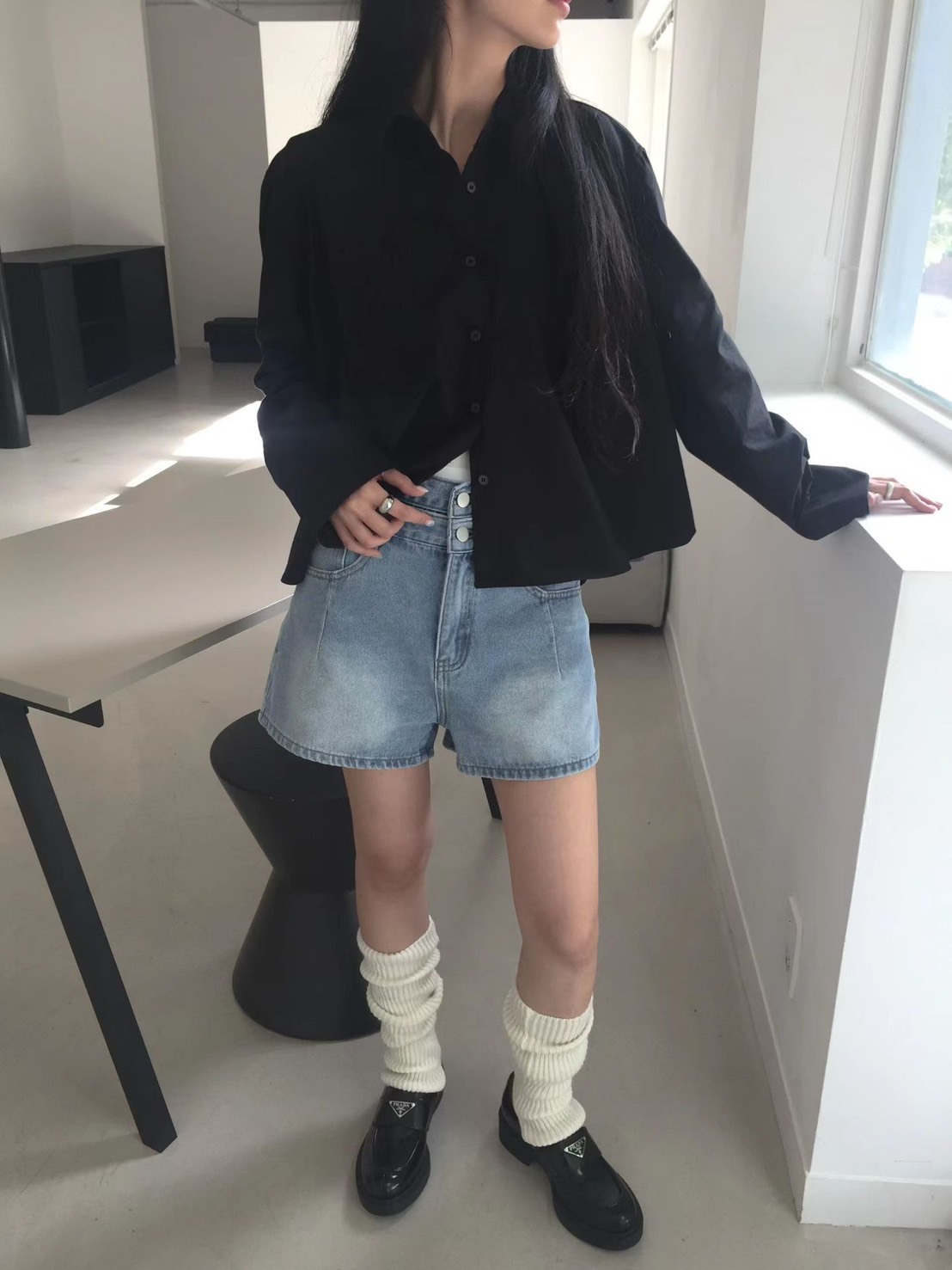 雙褲頭牛仔短褲