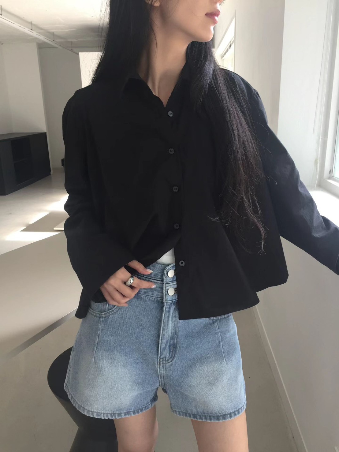 雙褲頭牛仔短褲