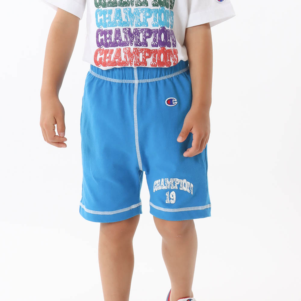 童款-撞色車線塗鴉棉質短褲-藍色（CK-Z505-340）