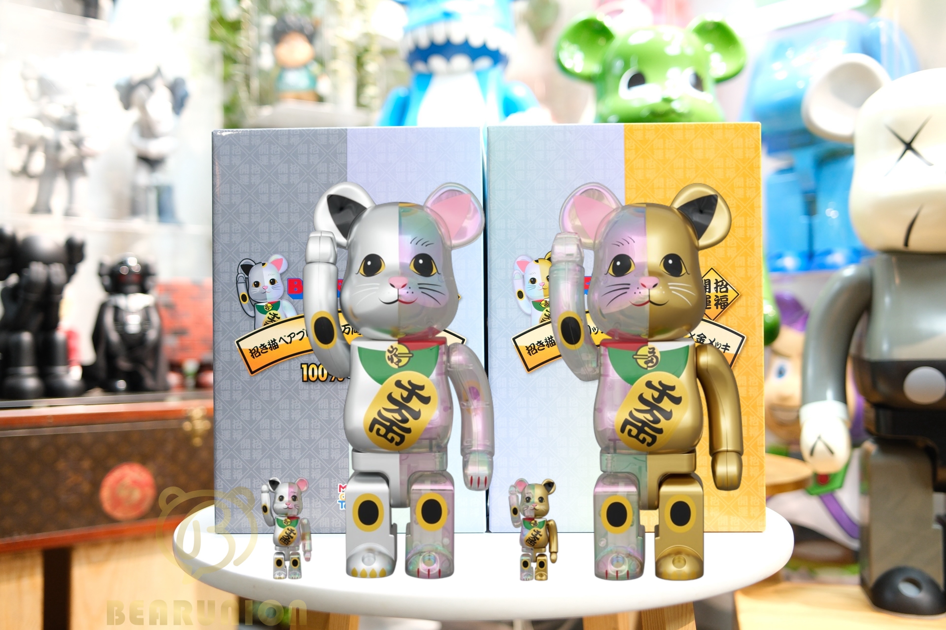 🥇現貨I🥇Bearbrick 400% 100% 招き猫透明メッキ×金塗装 千万両