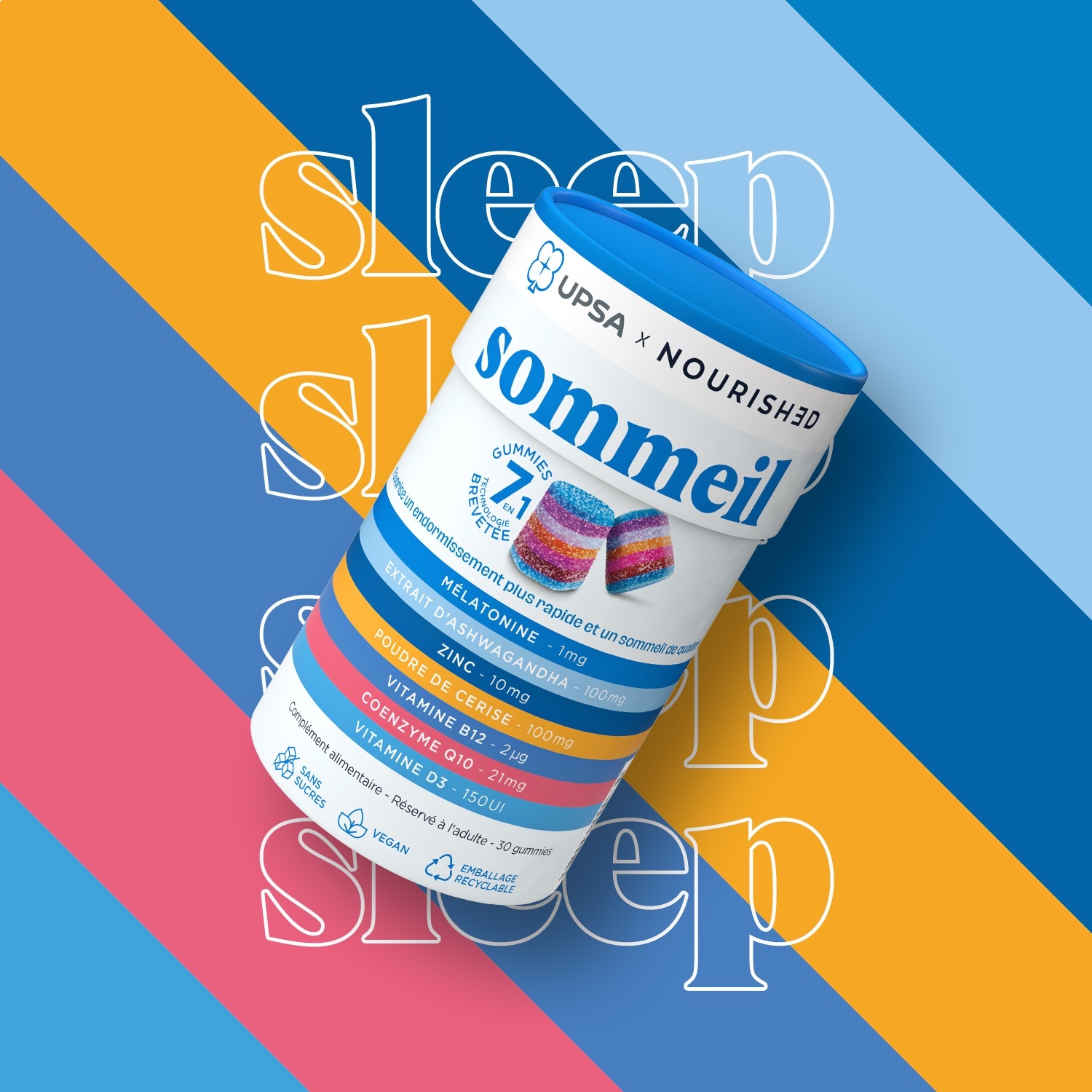 法國【彩虹 褪黑素軟糖】 UPSA 0糖睡眠軟糖【正品】 南非醉茄 辅酶Q10 褪黑素2粒*15包