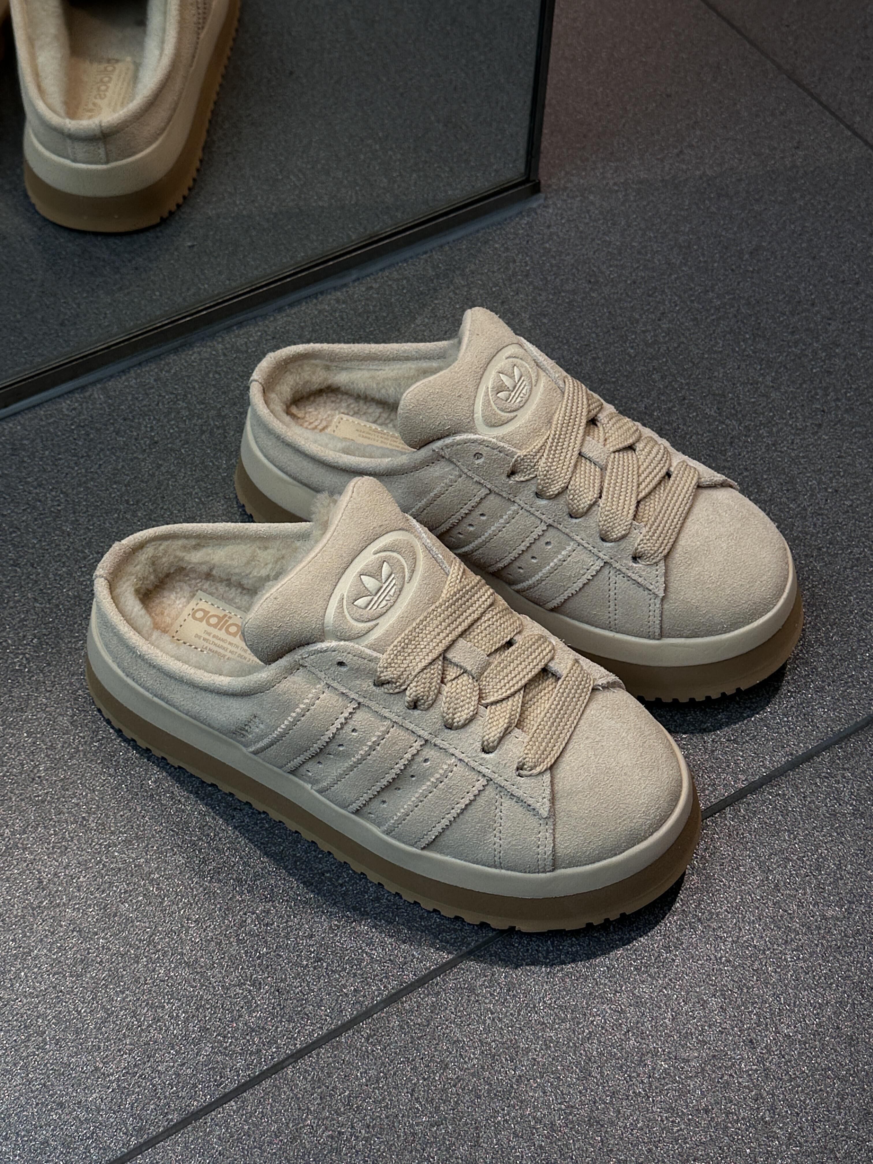 零碼現貨23公分 Adidas Originals Campus Winter 00s 毛絨麵包鞋 鋸齒拖鞋 麂皮 加絨 穆勒鞋 半拖鞋 JR3732/現貨