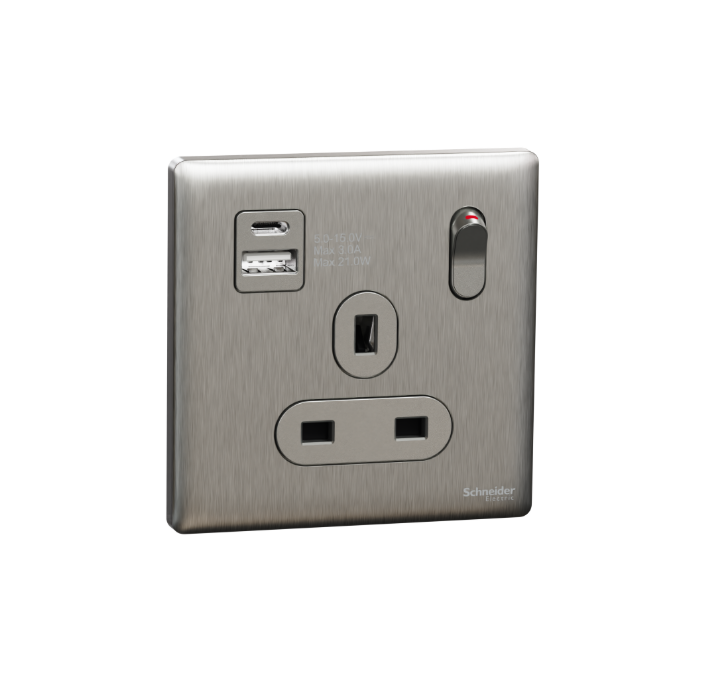 UNICA X 13A單位連保護門有制雙極插座連兩位USB充電器插座TypeA+C