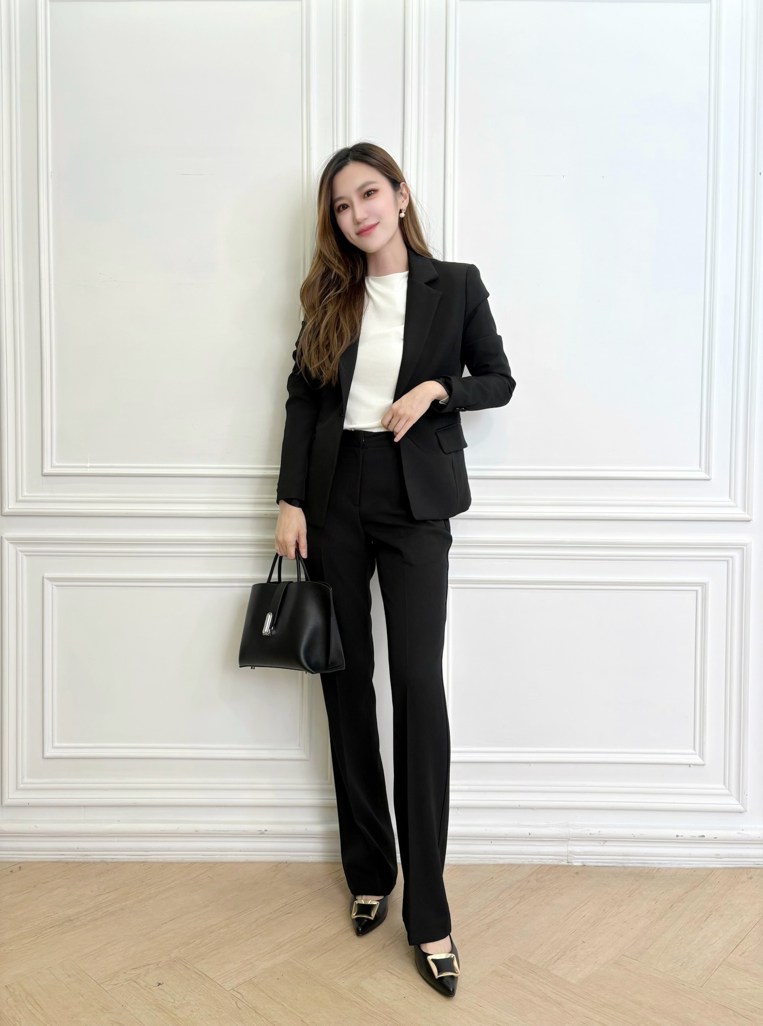 (職場必備!)俐落單釦西裝套裝-黑