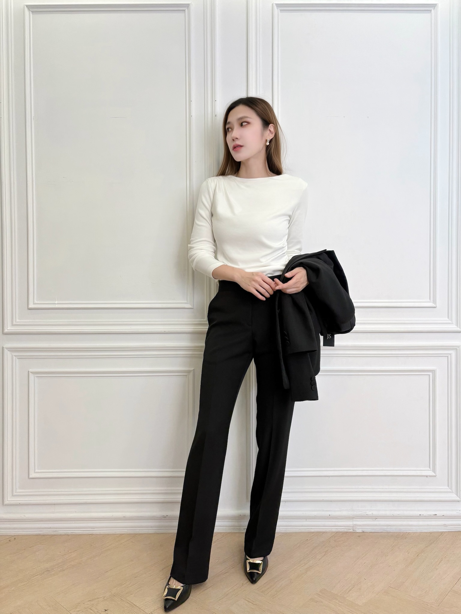 (職場必備!)俐落單釦西裝套裝-黑