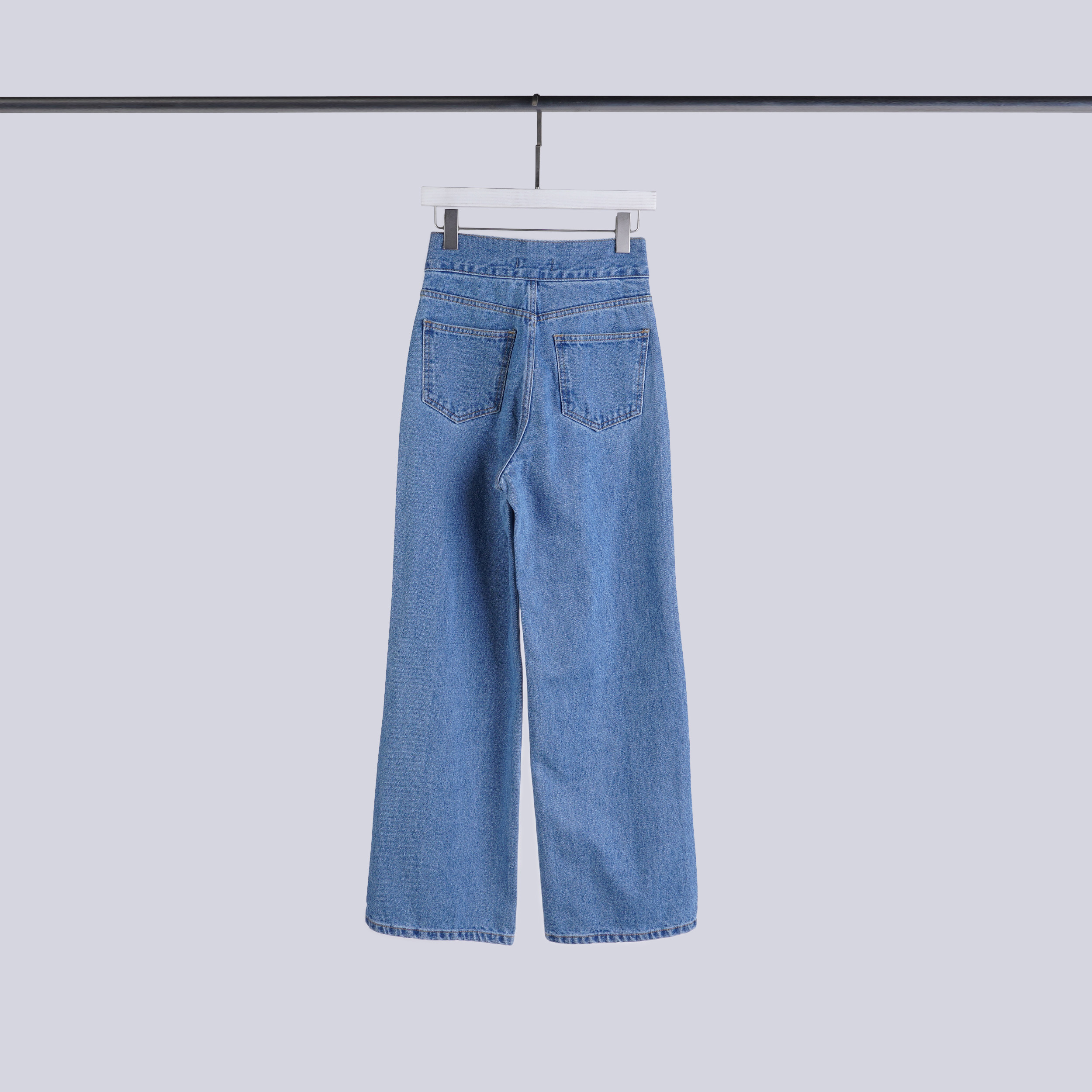 設計感斜釦牛仔破褲 | S-M | 牛仔藍