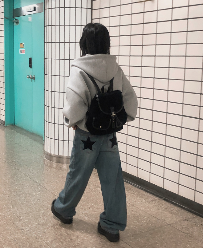 早秋預訂｜星星貼布寬版牛仔水洗褲