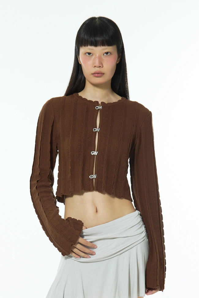 Gentle Woman Ruffle Cardigan(Brown)