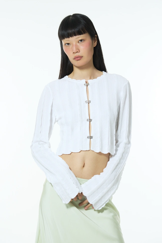 Gentle Woman Ruffle Cardigan(White)
