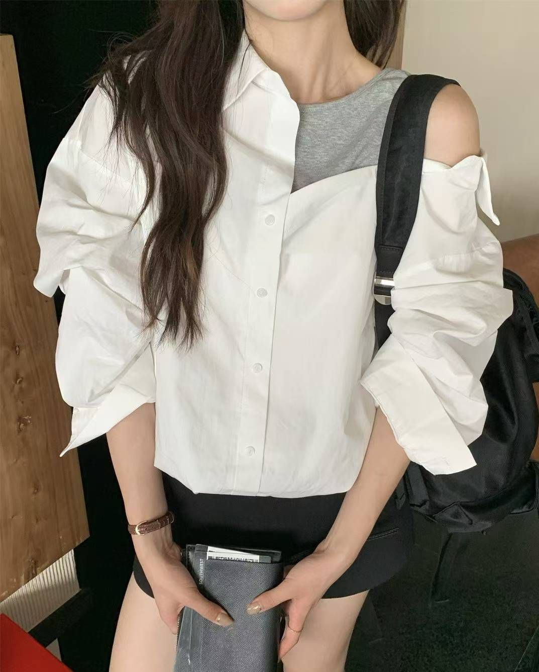 假兩件跌膊背心恤衫(白色)