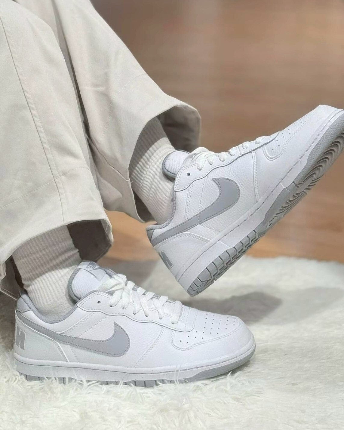 Nike Big Low White Wolf Grey 灰白 復古 荔枝皮 大LOGO 低筒休閒鞋