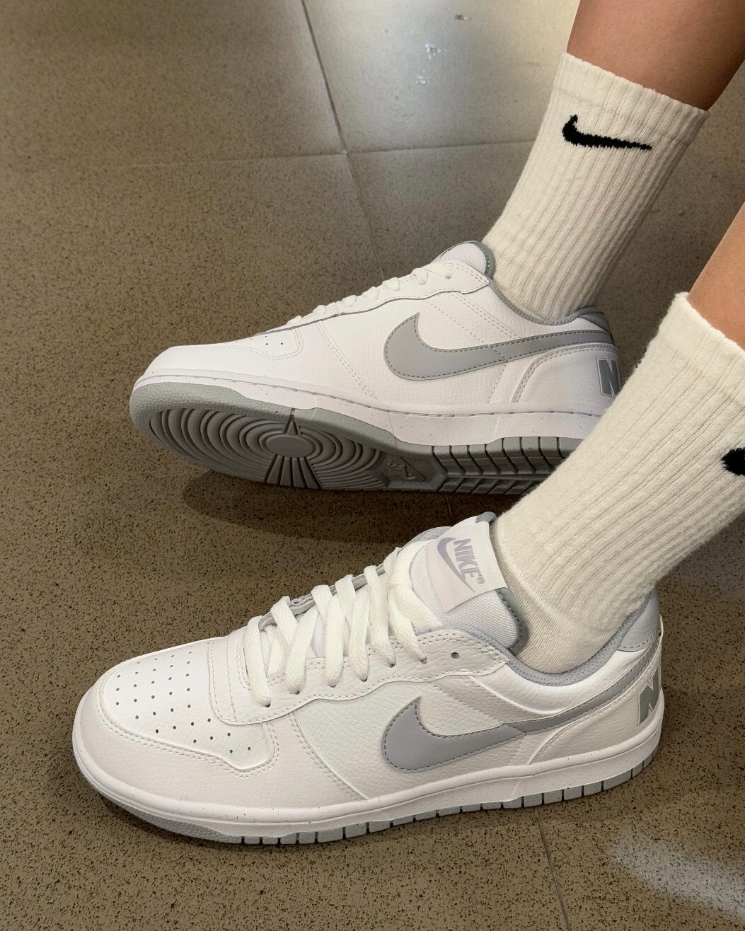 Nike Big Low White Wolf Grey 灰白 復古 荔枝皮 大LOGO 低筒休閒鞋