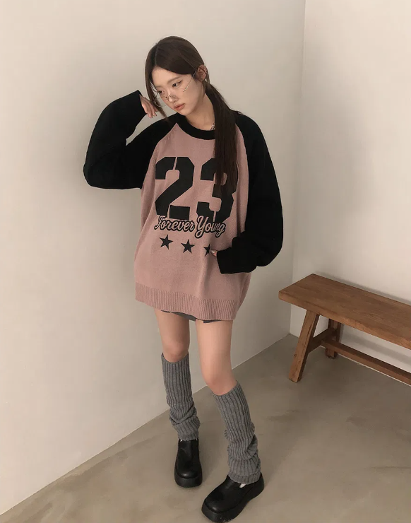 早秋預訂｜23配色寬鬆圓領長袖針織衫